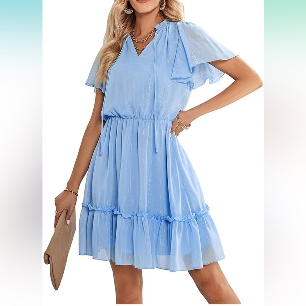 Mint Green V Neck Ruffle Dress NWOT Size Medium